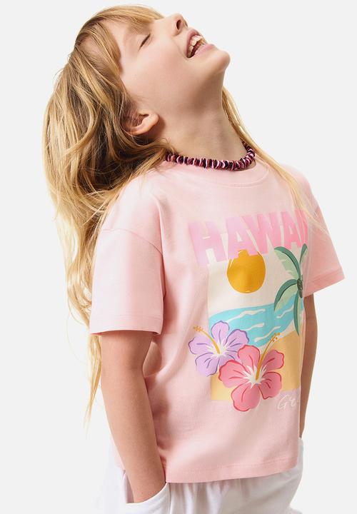 H&M - Printed T-shirt - light pink/hawaii