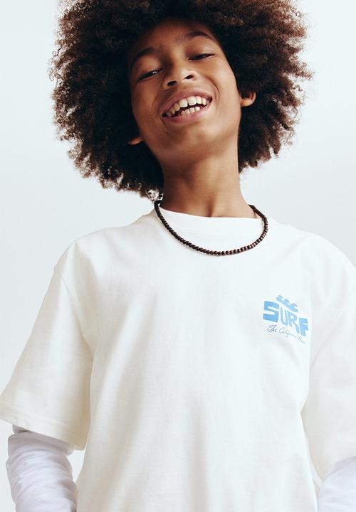 H&M - Printed cotton t-shirt - white/surf