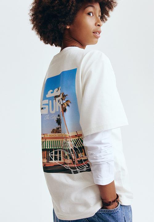 H&M - Printed cotton t-shirt - white/surf
