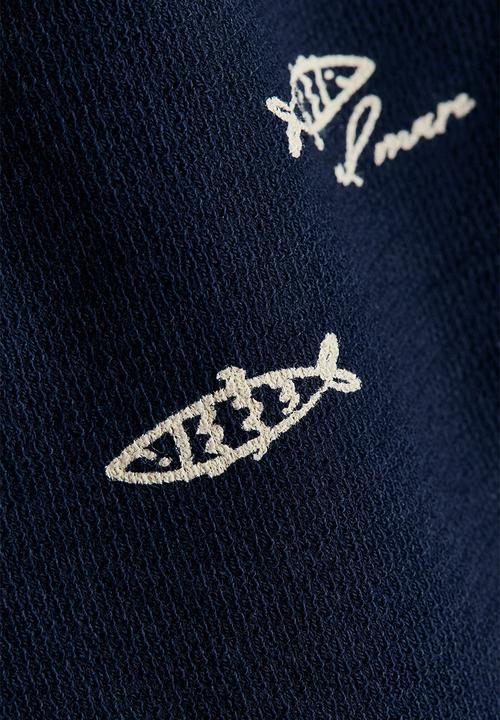 H&M - Cotton terry romper suit - navy blue/fish