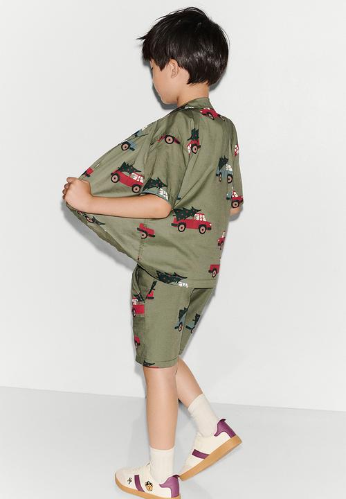 H&M - 3-Pack cotton shorts - khaki green/vehicles