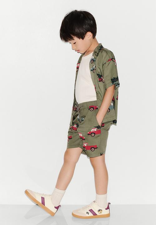 H&M - 3-Pack cotton shorts - khaki green/vehicles