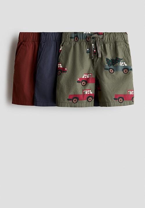 H&M - 3-Pack cotton shorts - khaki green/vehicles
