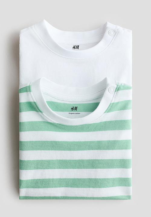 H&M - 2-Pack cotton T-shirts - light green/white