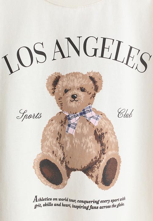 H&M - Oversized cotton t-shirt - cream/teddy bear