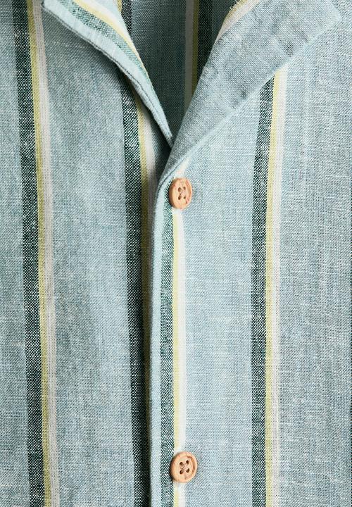 H&M - Linen-blend resort shirt - dusty turquoise/green striped