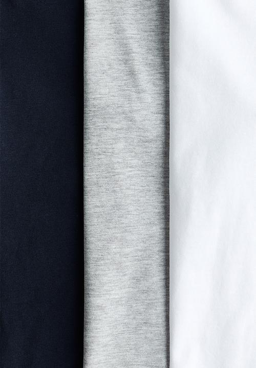 H&M - 3-Pack cotton T-shirts - white/grey marl/navy blue