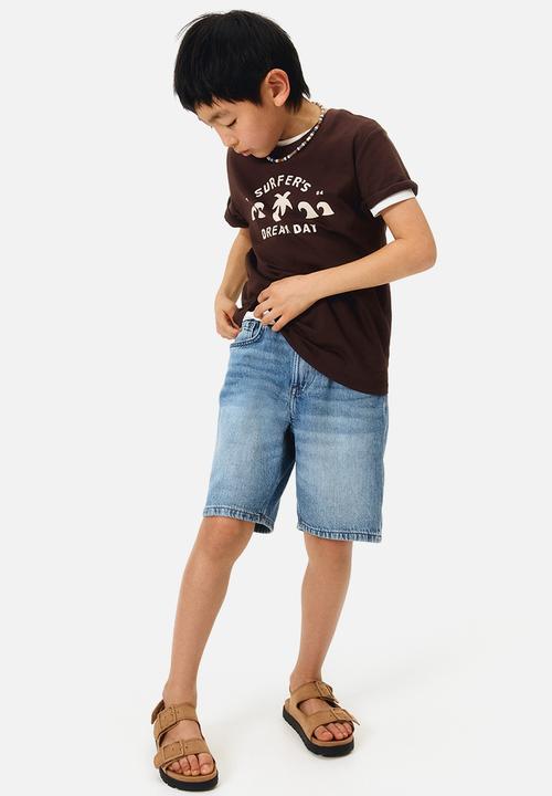 H&M - Printed T-shirt - dark brown/surfer