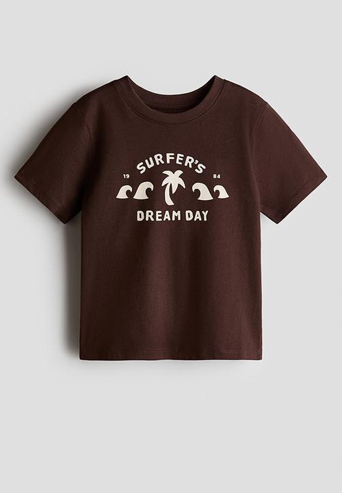 H&M - Printed T-shirt - dark brown/surfer