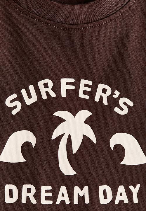 H&M - Printed T-shirt - dark brown/surfer