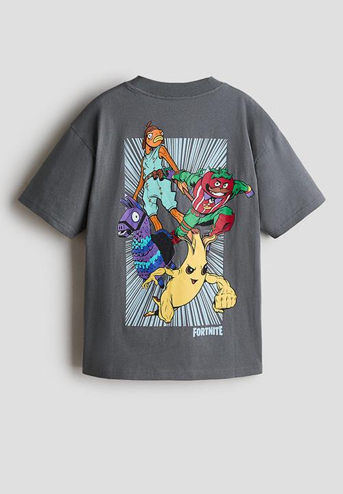 H&M - Printed t-shirt - grey marl/fortnite