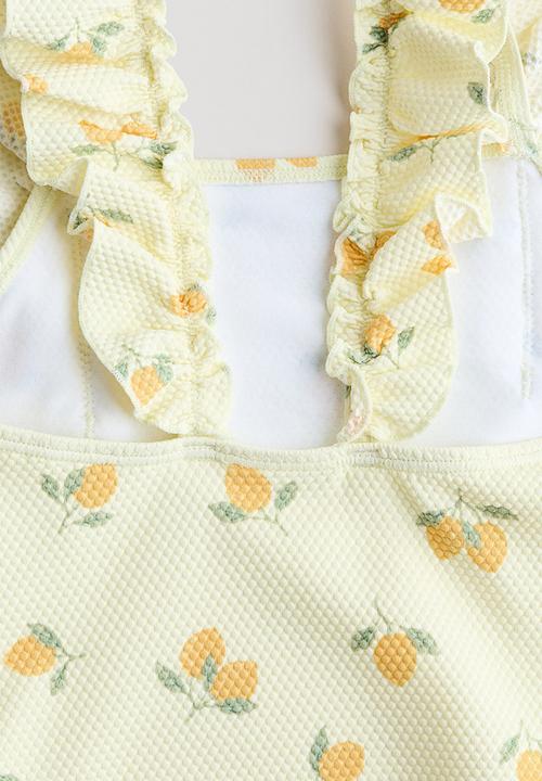 H&M - Frill-trimmed swimsuit - light yellow/lemons