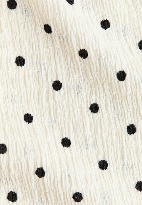 H&M - Wide crinkled trousers - white/polka dot