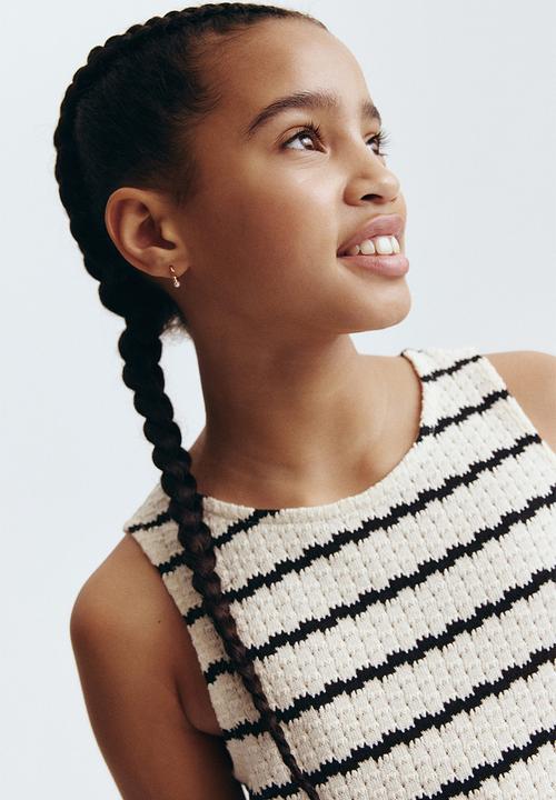 H&M - Pointelle-knit top - white/black striped