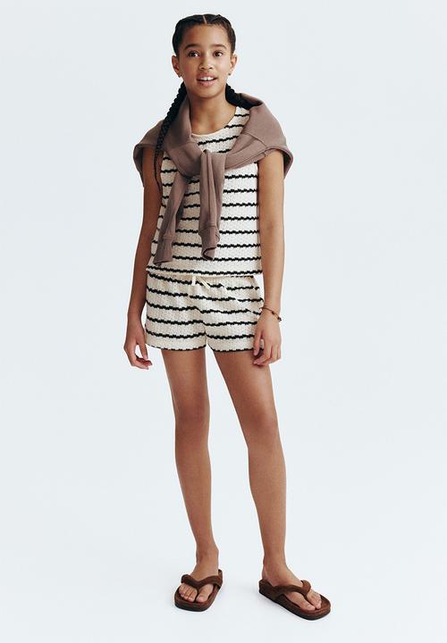 H&M - Pointelle-knit shorts - white/black striped