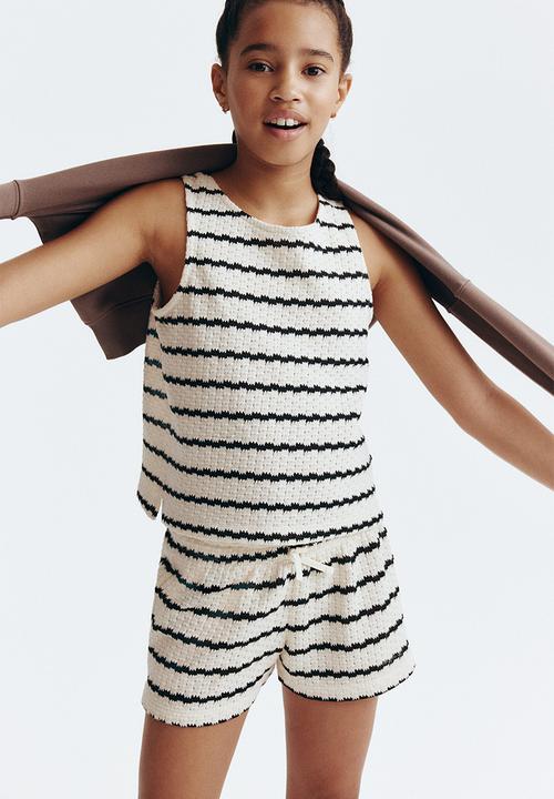 H&M - Pointelle-knit shorts - white/black striped