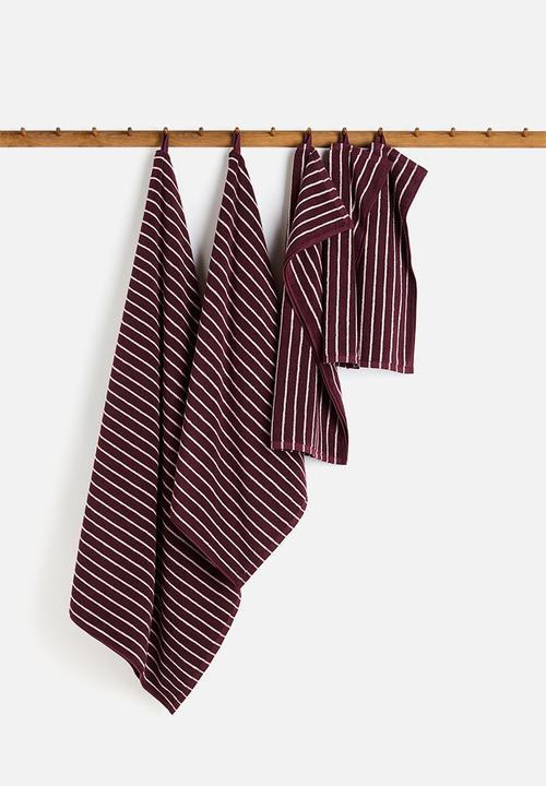 H&M - Striped bath towel  - burgundy/light pink striped
