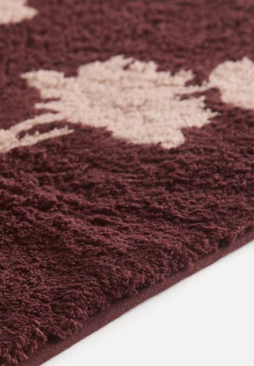 H&M - Tufted cotton bath mat - burgundy/light pink