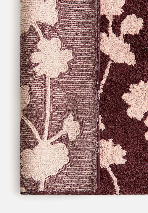 H&M - Tufted cotton bath mat - burgundy/light pink