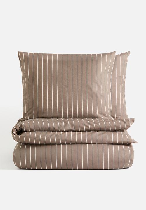 H&M - Striped double/king duvet cover set - mole/striped