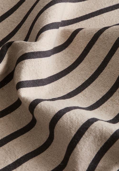 H&M - Linen-blend cushion cover - light beige/striped
