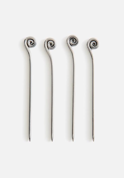H&M - 4-pack swirl-detail cocktail picks - silver-coloured