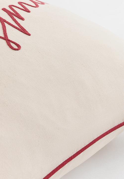 H&M - Embroidered cushion cover - cream/merry christmas