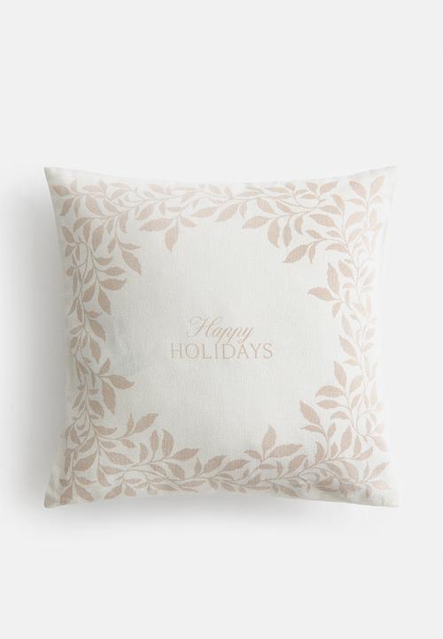 H&M - Printed linen-blend cushion cover - white/happy holidays
