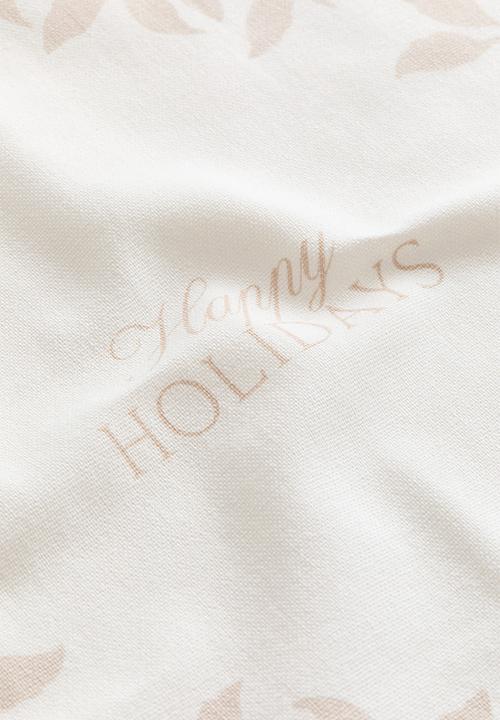 H&M - Printed linen-blend cushion cover - white/happy holidays
