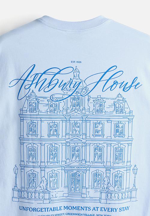 H&M - Loose fit printed T-shirt - light blue/ashbury house