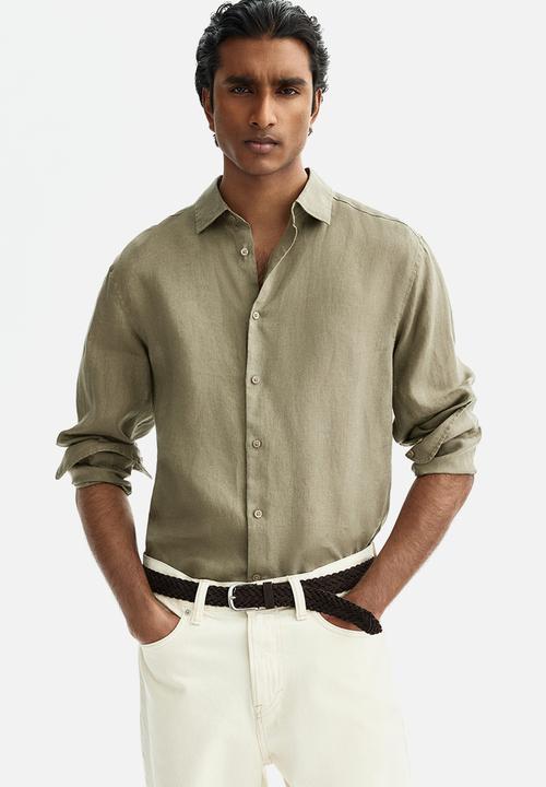 H&M - Slim fit linen shirt - khaki green