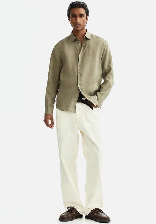 H&M - Slim fit linen shirt - khaki green
