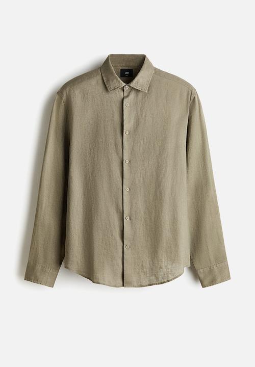 H&M - Slim fit linen shirt - khaki green