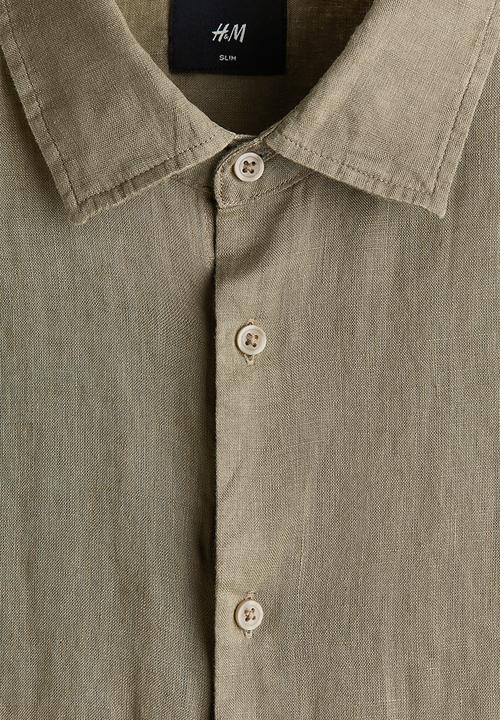 H&M - Slim fit linen shirt - khaki green