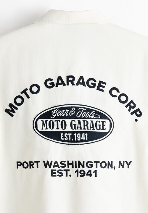 H&M - Relaxed fit short-sleeved utility shirt - white/moto garage