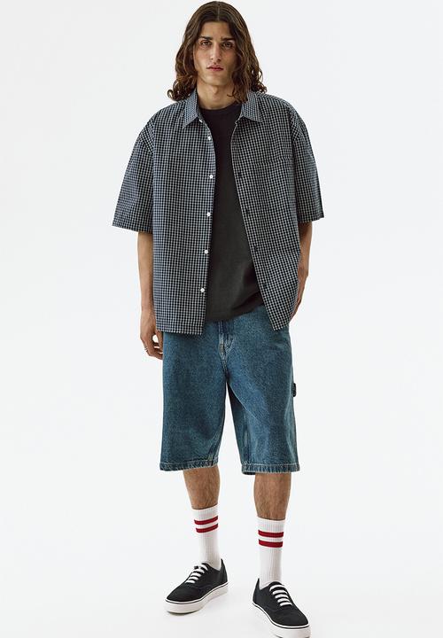 H&M - Relaxed fit cotton shirt - navy blue/checked