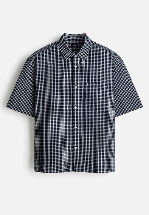 H&M - Relaxed fit cotton shirt - navy blue/checked