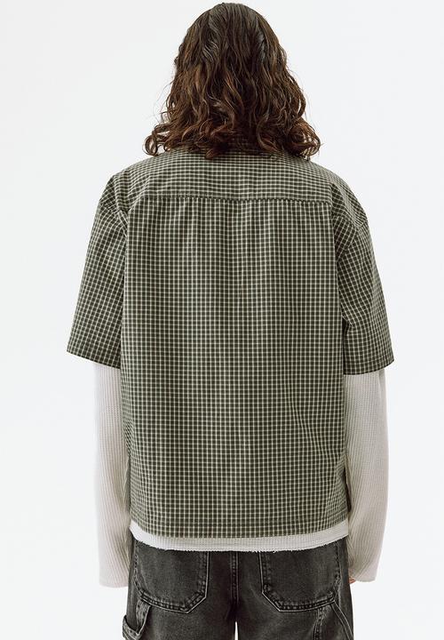 H&M - Relaxed fit cotton shirt - khaki green/checked