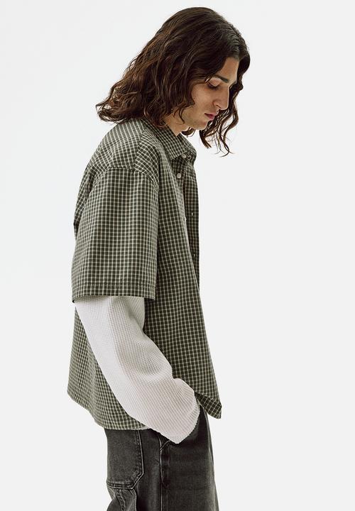 H&M - Relaxed fit cotton shirt - khaki green/checked