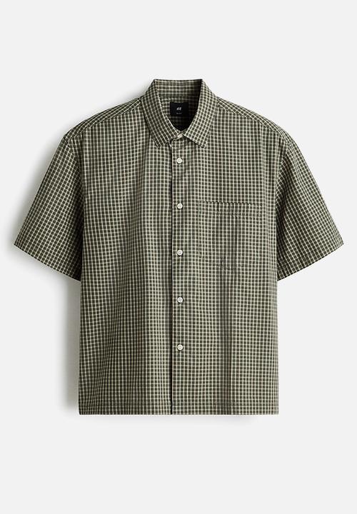 H&M - Relaxed fit cotton shirt - khaki green/checked