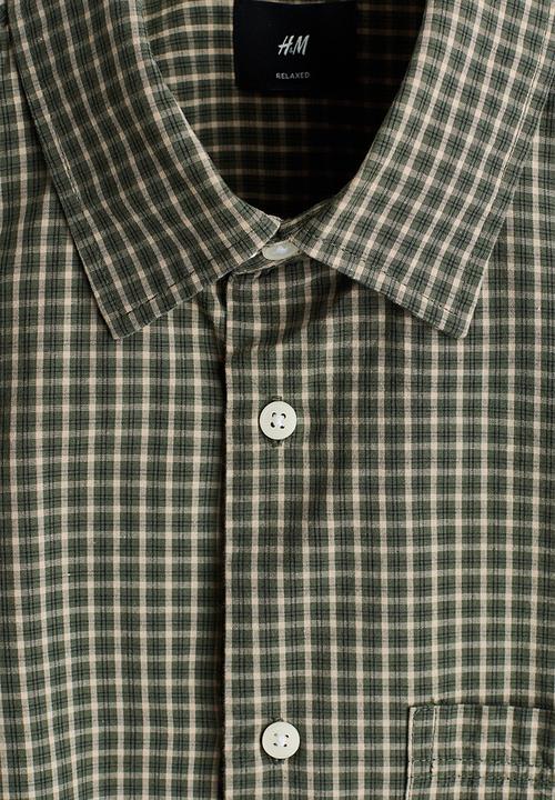 H&M - Relaxed fit cotton shirt - khaki green/checked