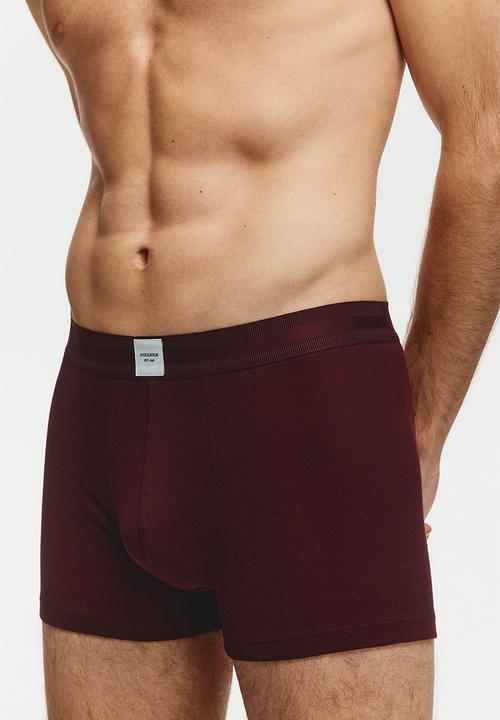 H&M - 3-pack ribbed short trunks - black/dusty blue/burgundy