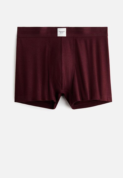 H&M - 3-pack ribbed short trunks - black/dusty blue/burgundy