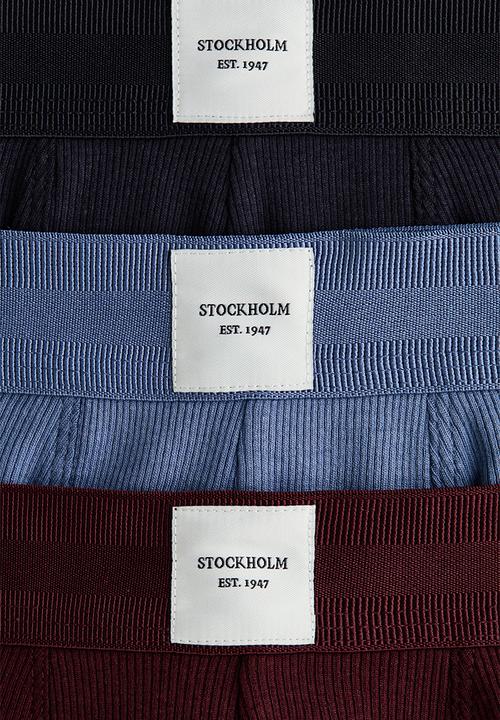 H&M - 3-pack ribbed short trunks - black/dusty blue/burgundy