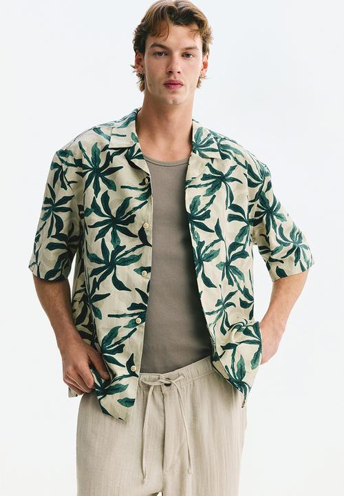 H&M - Relaxed fit cotton resort shirt - dark green/patterned