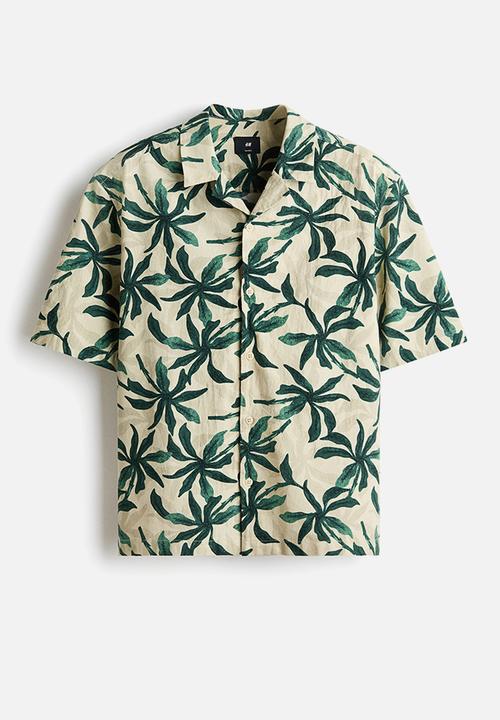 H&M - Relaxed fit cotton resort shirt - dark green/patterned