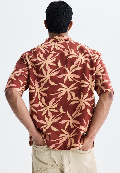 H&M - Relaxed fit cotton resort shirt - rust red/patterned