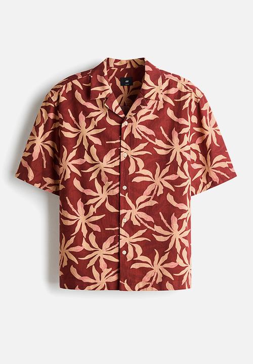 H&M - Relaxed fit cotton resort shirt - rust red/patterned