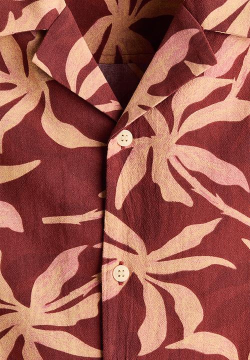 H&M - Relaxed fit cotton resort shirt - rust red/patterned