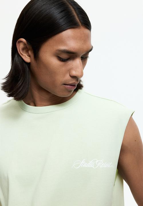 H&M - Loose fit printed vest top - light green/studio resort
